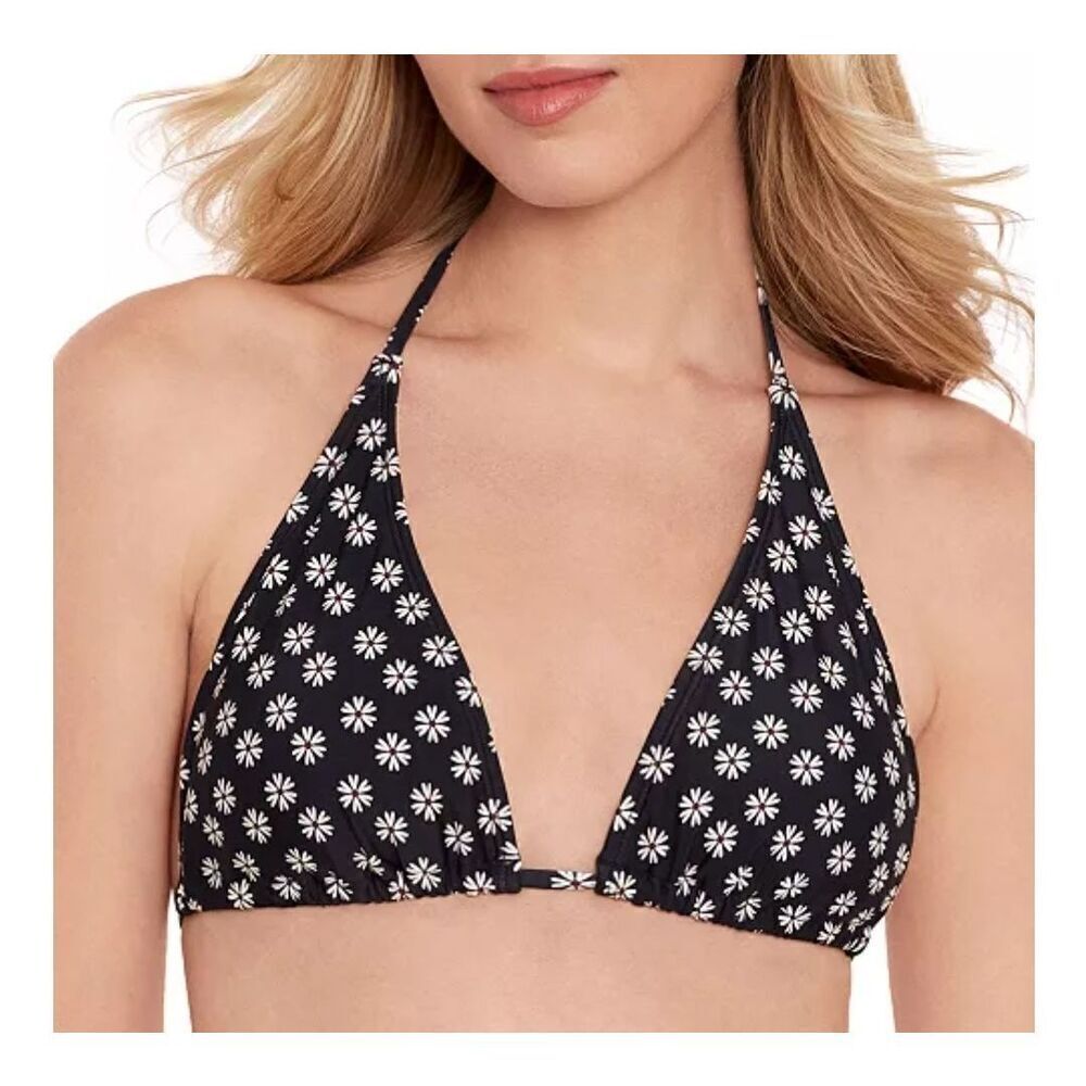 Salt + Cove Womens Triangle Bikini Swim Top Halter Black Daisy Dedign Size S New